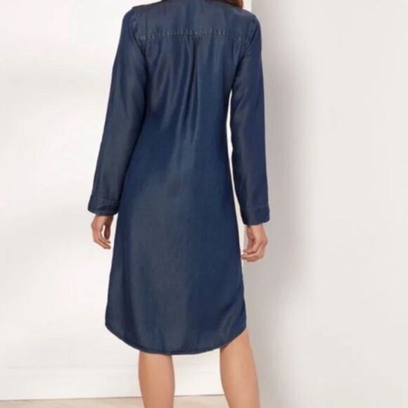 Soft Surroundings Blue Icon Urbina Shirt Dress Denim Western Faux Suede Trim - Picture 3 of 10